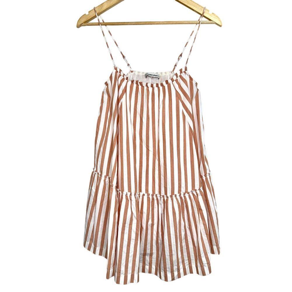 Abercrombie & Fitch White Tan Striped Tiered Sleeveless Mini Dress Womens Size S
